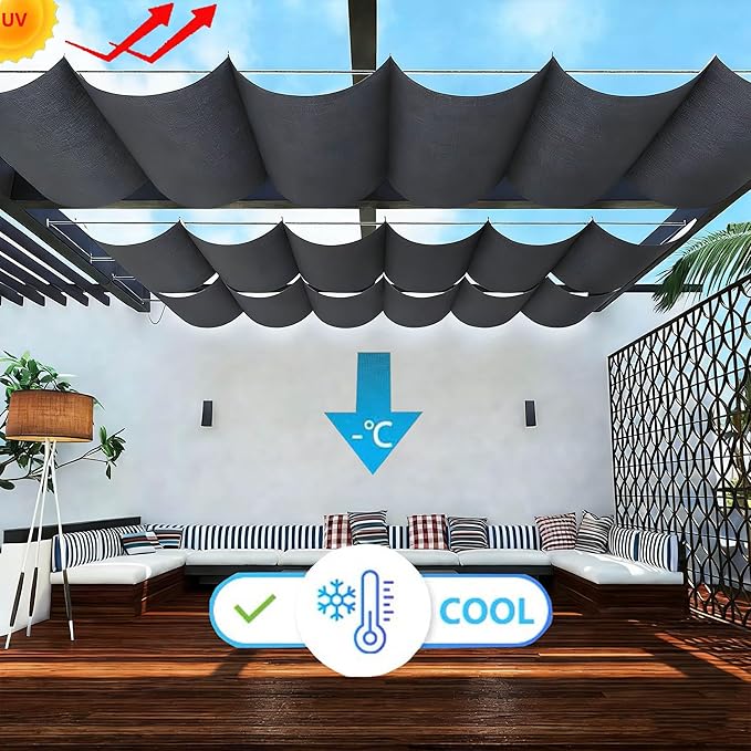 Retractable Wave Sun Shade Sail Waterproof 9' x 16' Sun Shade - Image 2