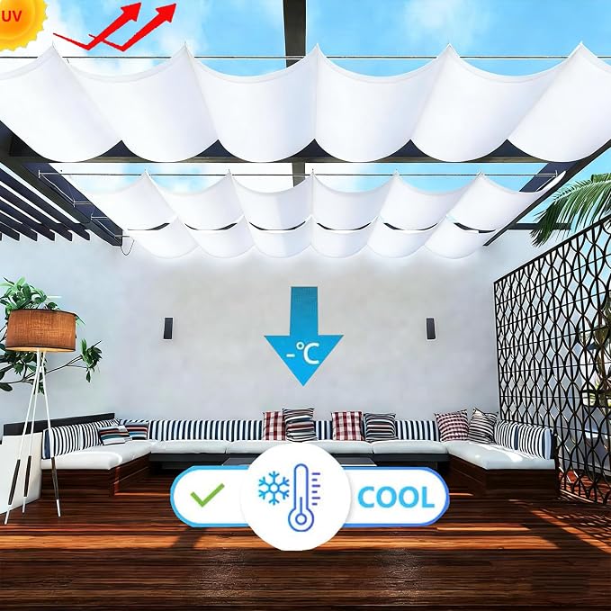 Retractable Wave Shade Cloth Waterproof 7' x 14' Sun Shade Sail Waterproof - Image 2