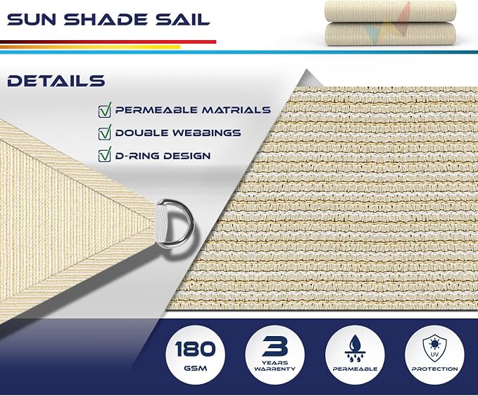 Windscreen4less 17' x 17' x 17' Sun Shade Sail Triangle Outdoor Canopy Cover UV - Image 3