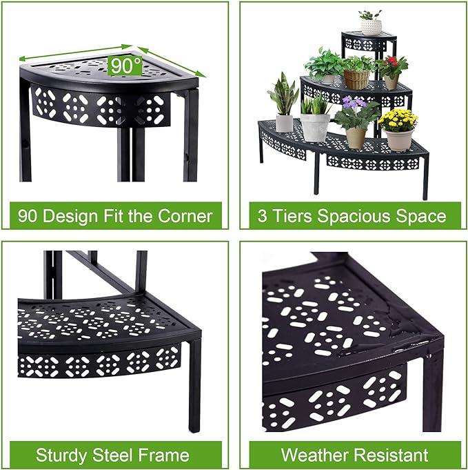 aboxoo 3-Tier Metal Plant Stand, Stair-Step Corner Shelf - Image 4