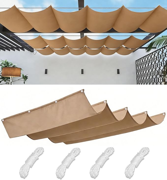 Retractable Sun Shade Sail 15' x 15' Waterproof Wave Pergola Shade Cover by WoaceSunShadeSail