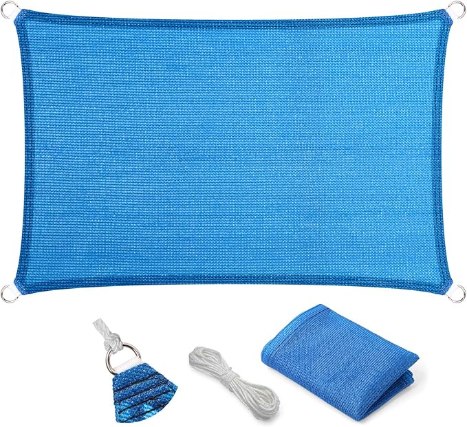 Eden's Decor Straight Flat-Edged Sun Shade Sail Rectangular 9' x 21' Blue by EdensDecorInc