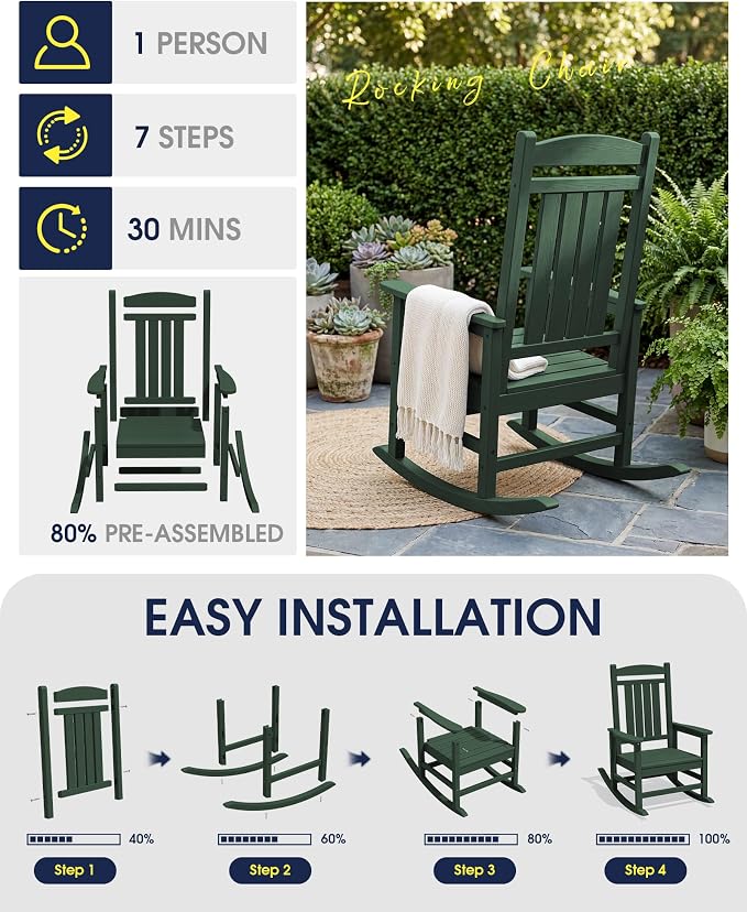 Oversized Outdoor Rocking Chairs Set of 2, HDPE Porch Rocker - Image 8
