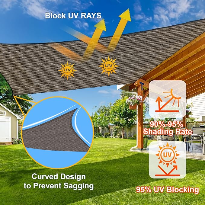 10' x 13' Rectangle Shade Sail Brown UV Block Outdoor Canopy | Outdoor sun - Image 4