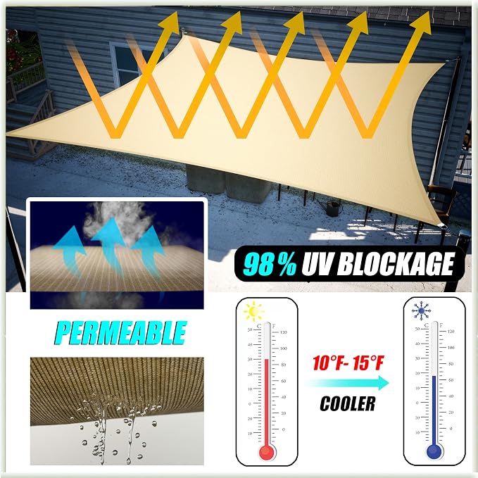 Amgo Custom Size 7' x 19' Black Rectangle Square Sun Shade Sail UPF50+ - Image 2