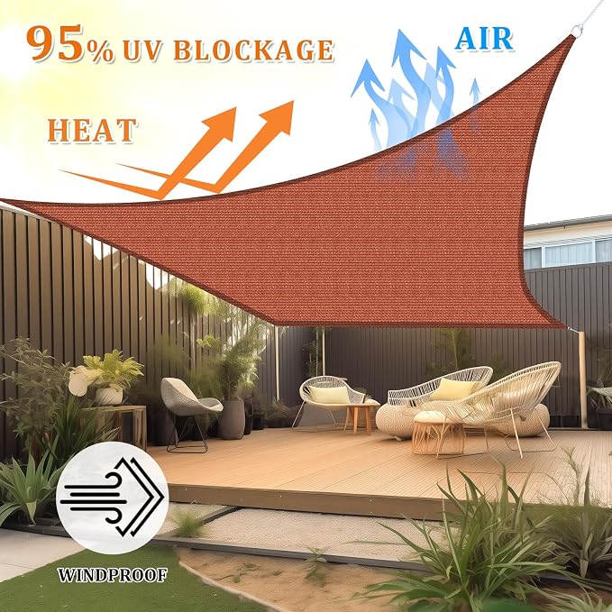 Shade&Beyond Rectangle Sun Shade Sail 08'X12' Permeable Canopy Rust Red - Image 2