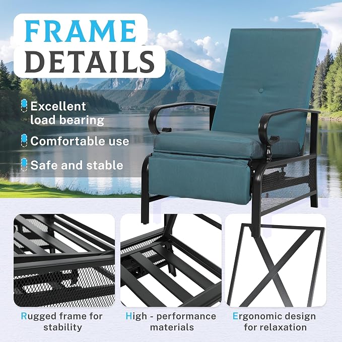 Incbruce 2 Pieces Outdoor Lounge Recliner Set, Adjustable Metal Recliner Sofa - Image 4