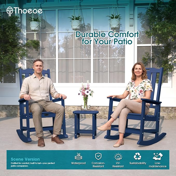 THOEOE Outdoor Rocking Chairs Set of 8, Oversized Patio Rocking Chair | HDPE - Image 2
