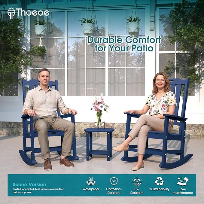 THOEOE Outdoor Rocking Chairs Set of 4, Oversized Patio Rocking Chair | HDPE - Image 2