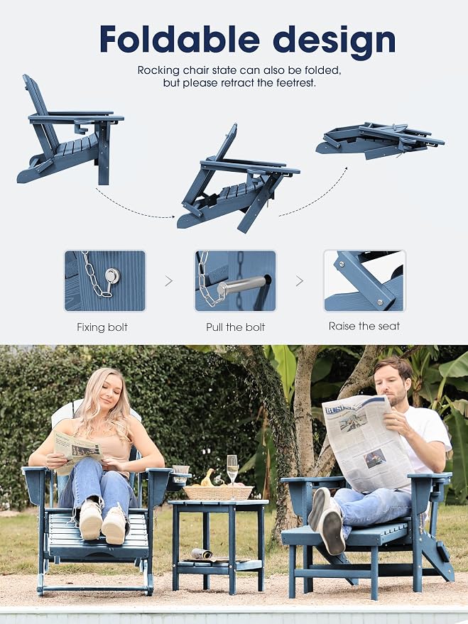 Adirondack Rocking Chair with Ottoman and Cup Holders | HDPE Porch Rocker - Image 4