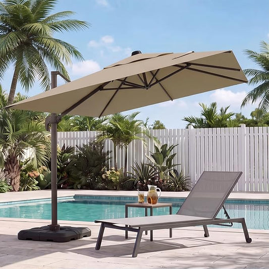 10x10 FT Patio Cantilever Umbrella, Rectangular Heavy Duty Offset Umbrella by VEGOND