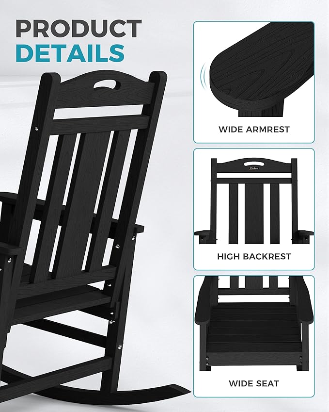 Oversized Outdoor Rocking Chair, 380lbs Heavy-Duty Large Patio Rocker, Weather - Image 6