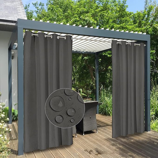 Easy-Going 100% Waterproof Outdoor Curtains 54x84 inch, Dark Grey | Windproof by Easy-Going