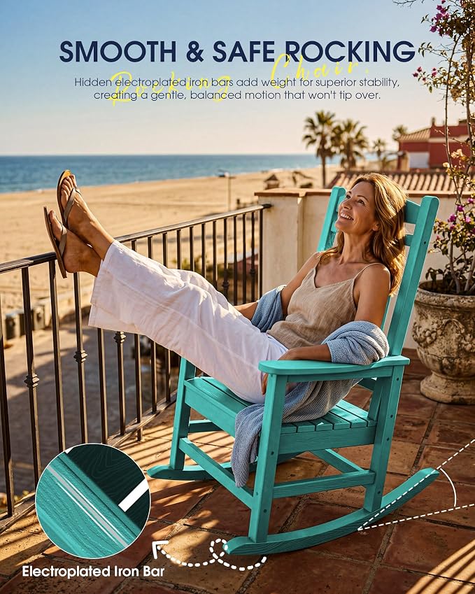 Oversized Outdoor Rocking Chairs Set of 6, HDPE Porch Rocker, Aruba | - Image 9