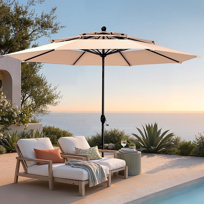 PHI VILLA 10ft Outdoor Patio Umbrellas, 3 Tier Vented Table Umbrella, 1.5" Pole by PHIVILLA