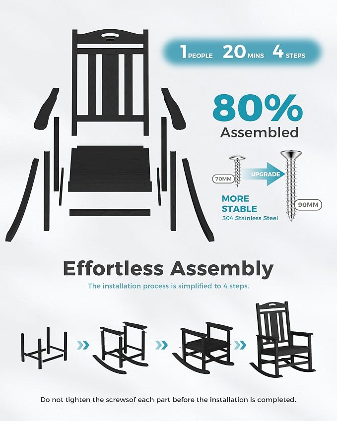 Oversized Outdoor Rocking Chairs Set of 8, 380lbs Heavy-Duty Large Patio Rocker - Image 8