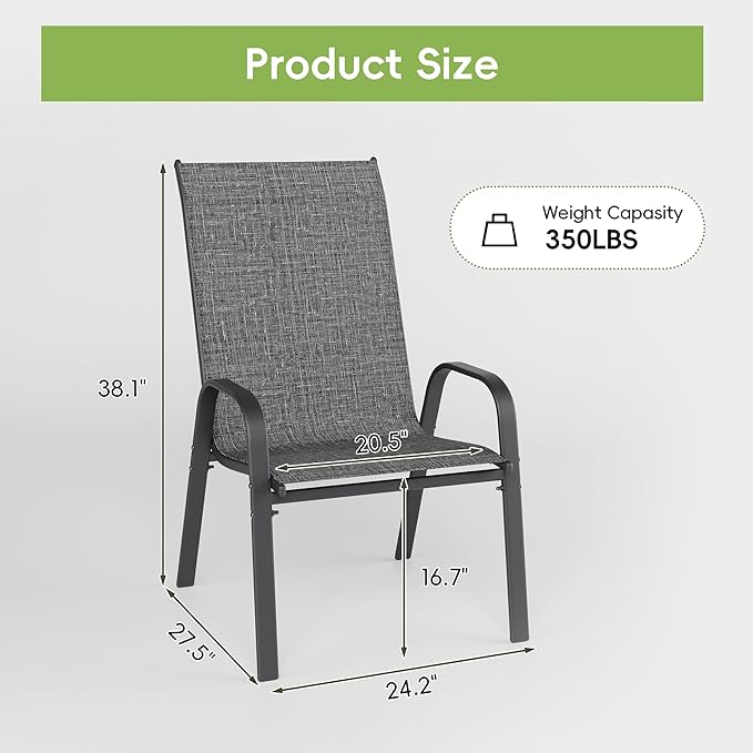 Patio Chairs Set of 2, Outdoor Dining Chairs Stackable - Image 3