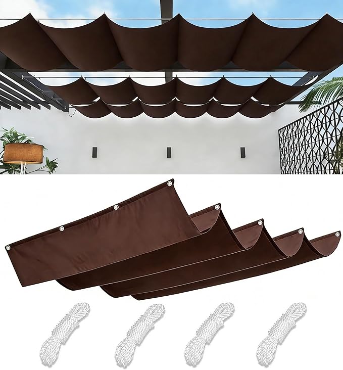 Retractable Wave Sun Shade Cloth 10' x 19' Sun Shade Sail Waterproof Polyester by WoaceSunShadeSail