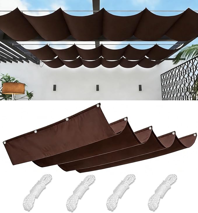 Retractable Wave Sun Shade Sail 10' x 24' Waterproof Pergola Shade Cloth Cover by WoaceSunShadeSail