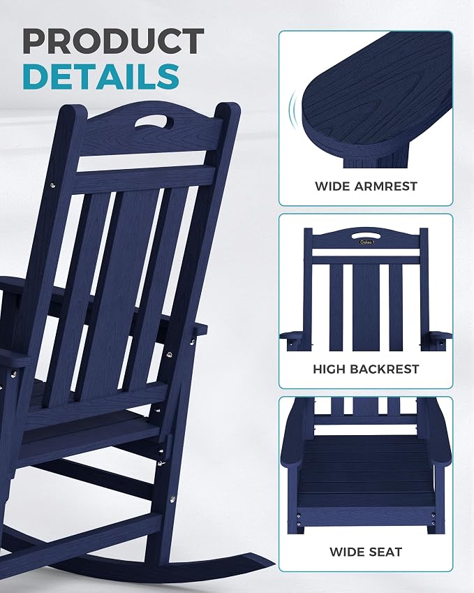 Oversized Outdoor Rocking Chairs Set of 4, 380lbs Heavy-Duty Large Patio Rocker - Image 6
