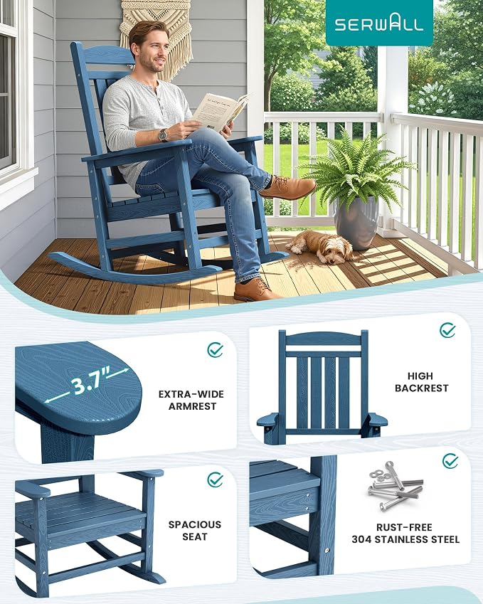 SERWALL Outdoor Rocking Chair Set of 6, Oversized Patio Rocking Chair, Porch - Image 6