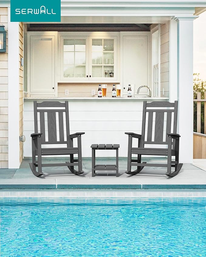 SERWALL HDPE Oversized Outdoor Rocking Chair, Patio Rocking Chair, All Weather - Image 2