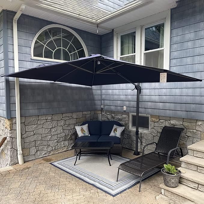 PURPLE LEAF Patio Umbrella 9' x 11.5' Rectangle All-Day Shade Control Navy | - Image 2