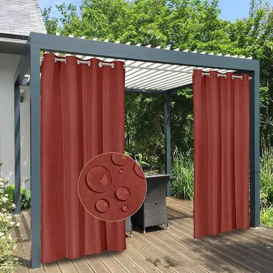 Easy-Going 100% Waterproof Outdoor Curtains 54x84 inch, Terra Red | Windproof by Easy-Going