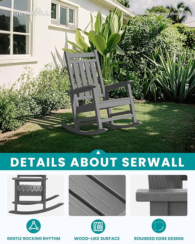 SERWALL Outdoor Rocking Chair Set of 6, Patio Rocking Chairs - Image 4