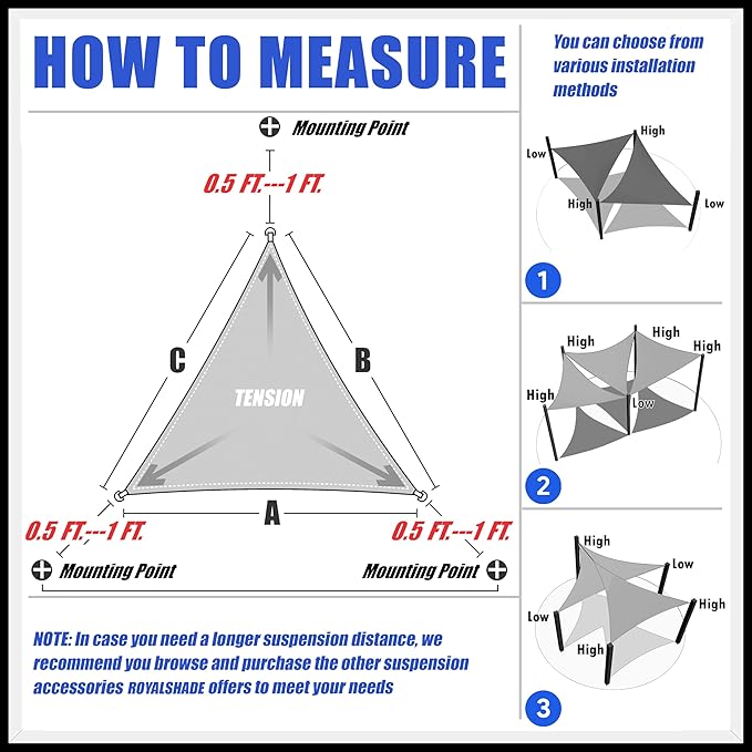 Royal Shade 12' x 12' x 12' Brown Triangle Sun Shade Sail Canopy Outdoor Patio - Image 6