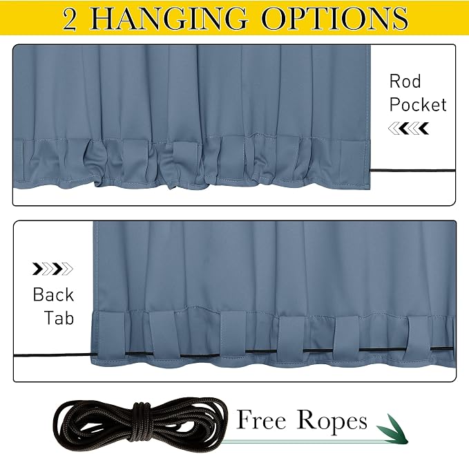 NICETOWN 2 Panels Thermal Outdoor Curtains Windproof W52xL72 Stone Blue | - Image 2