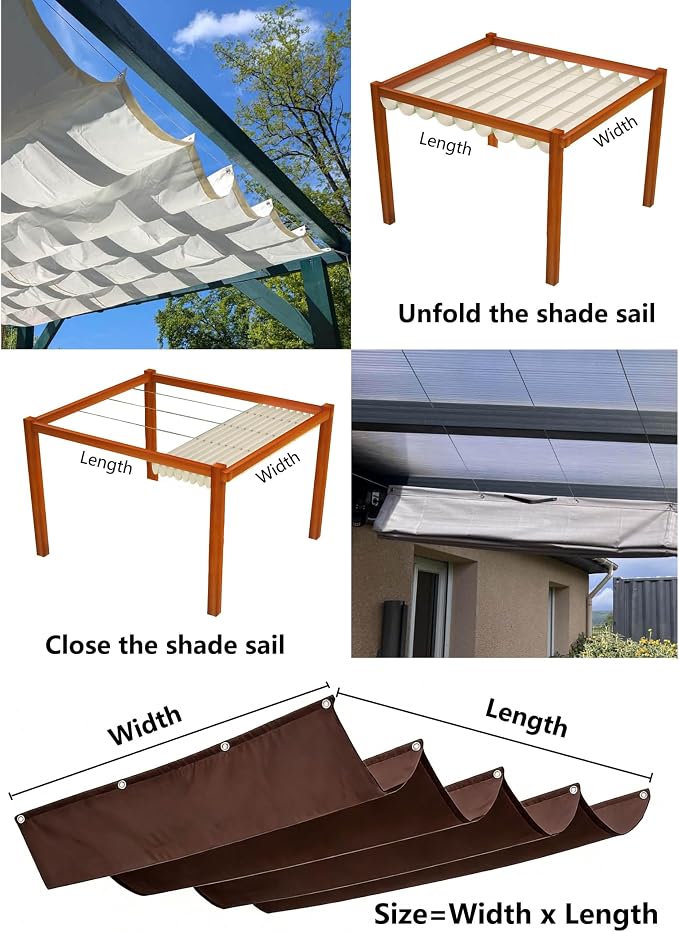 Retractable Sun Shade Sail 5' x 22' Waterproof Wave Pergola Shade Cover - Image 5