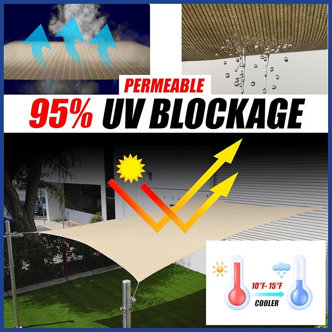 10' x 11' x 14.9' Sand Beige Sun Shade Sail UPF50 Right Triangle SMTAPT12 - Image 2