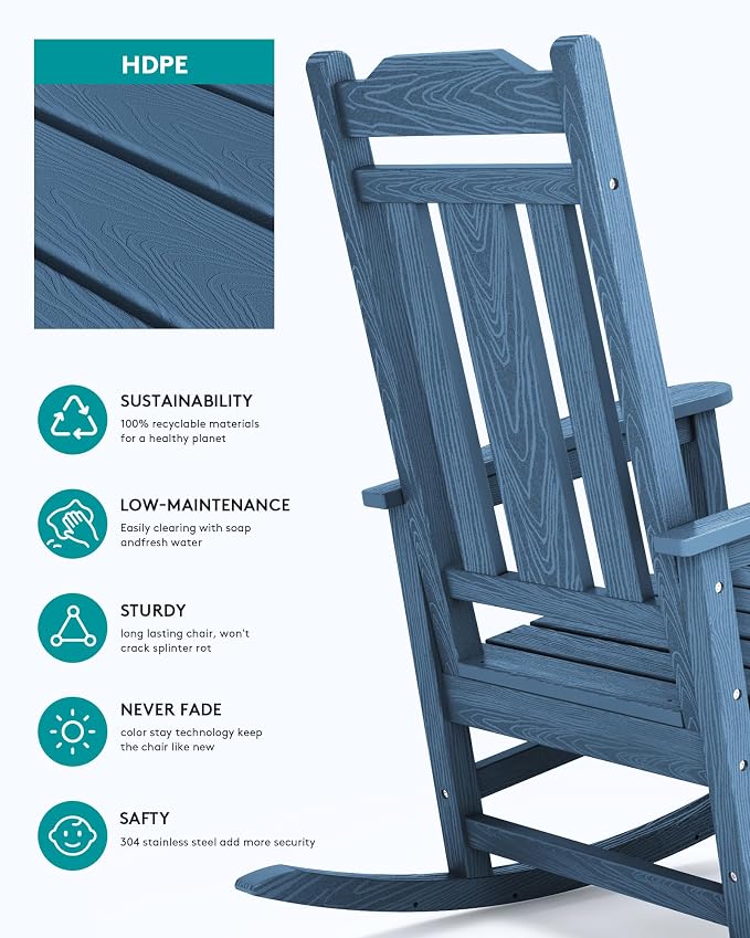 SERWALL Outdoor Rocking Chairs Set of 2, HDPE Porch Rocker Outdoor - Image 7