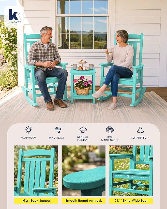 Oversized Outdoor Rocking Chairs Set of 4, HDPE Porch Rocker, Aruba | - Image 6