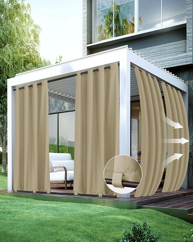 Windproof Outdoor Curtains for Patio Waterproof 4 Pcs 54x95 In Taupe | Grommet by HolidayIdeas