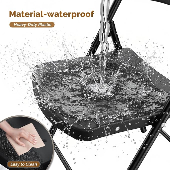 Bonnlo 6-Pack Black Plastic Folding Chairs, Portable Seat - Image 3