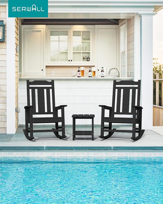 SERWALL Outdoor Rocking Chairs Set of 2, HDPE Porch Rocker Outdoor, Porch Rocker - Image 2