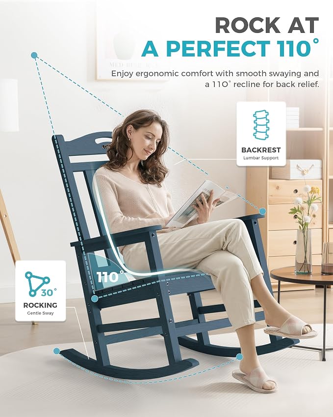 Oversized Outdoor Rocking Chairs Set of 2, 380lbs Heavy-Duty Large Patio Rocker - Image 6