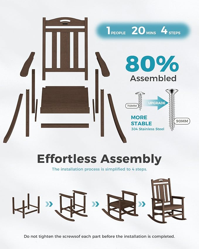 Oversized Outdoor Rocking Chairs Set of 3, 380lbs Heavy-Duty Large Patio Rocker - Image 9