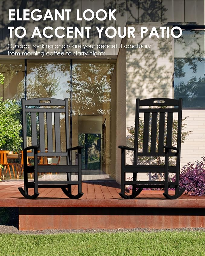 Outdoor Rocking Chair Set of 2, All-Weather Resistant Poly Lumber Rocker Chair - Image 6