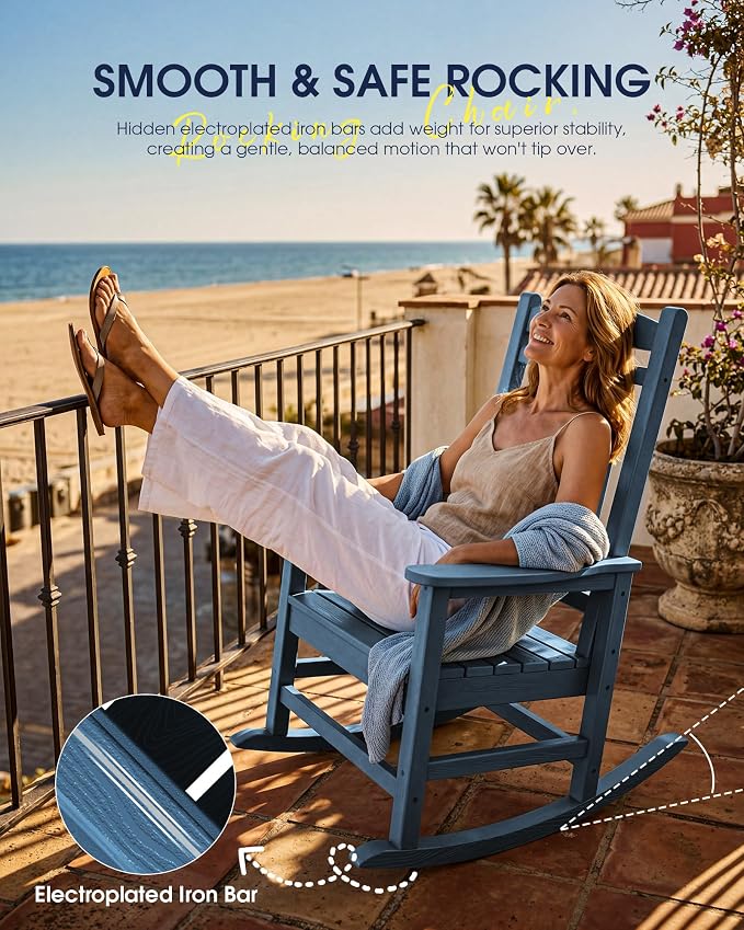 Oversized Outdoor Rocking Chairs Set of 6, HDPE Porch Rockers - Image 7