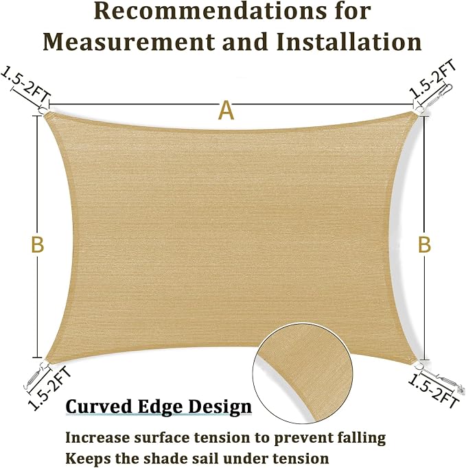 Shade&Beyond Custom Sun Shade Sail 20'x26'RectangleSun Sail Shades Patio UV - Image 5