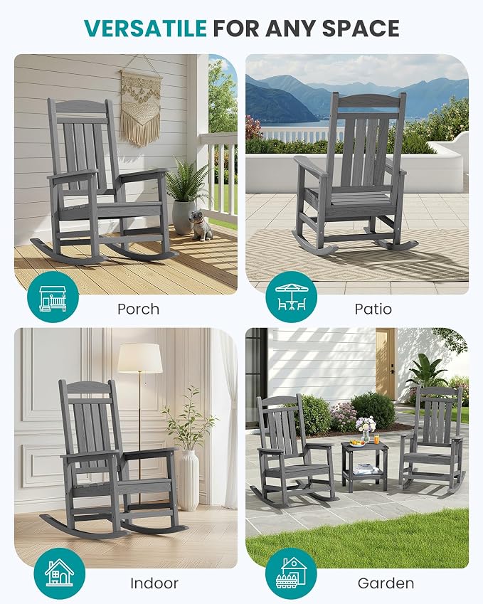 SERWALL Rocking Chair Outdoor, HDPE Patio Rocking Chairs, Porch Rocker - Image 9