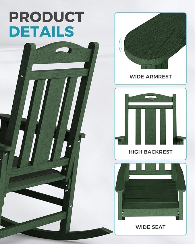 Oversized Outdoor Rocking Chairs Set of 8, 380lbs Heavy-Duty Large Patio Rocker - Image 7