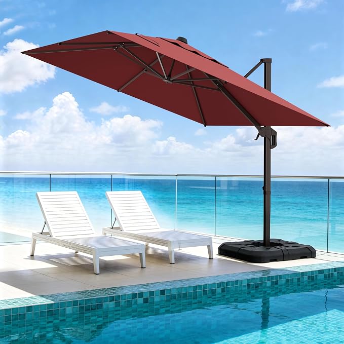 10' X 10' Patio Umbrella Cantilever Outdoor Rectangle Umbrella, Heavy Duty - Image 8