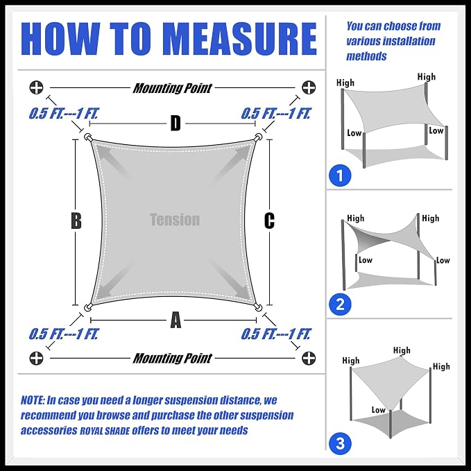 Royal Shade 12' x 18' Custom Size Gray Rectangle Sunshade Sail - Image 6
