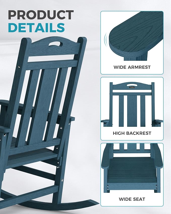 Oversized Outdoor Rocking Chairs Set of 3, 380lbs Heavy-Duty Large Patio Rocker - Image 4