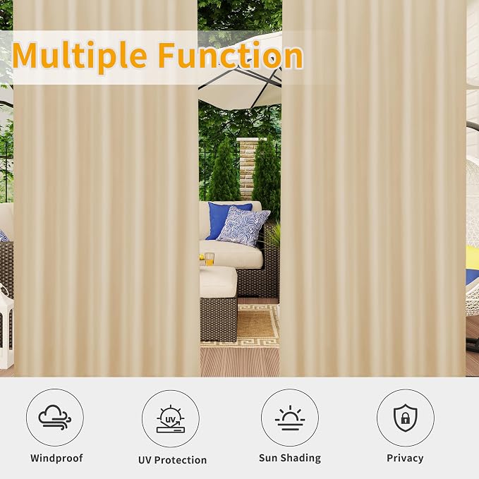 Easy-Going Outdoor Patio Curtains 2 Panels, 54x84 inch, Porch and Pergola - Image 5