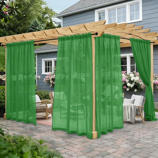 Outdoor Sheer Curtains for Patio Waterproof, 4 Panels Rod Pocket Indoor/Outdoor by Awnmeow